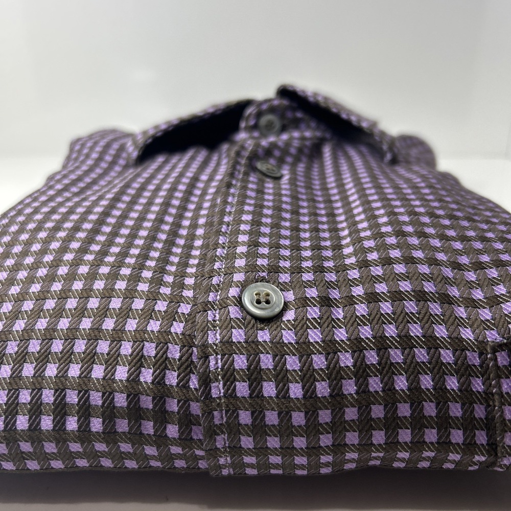 Ermenegildo Zegna Men's L Long Sleeve Button Up Purple Brown‎ Gingham